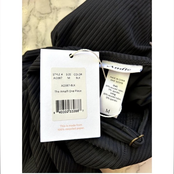 Andie Swim the Amalfi Ribbed One Piece in Black Medium NWT 🔥 - Picture 2 of 6